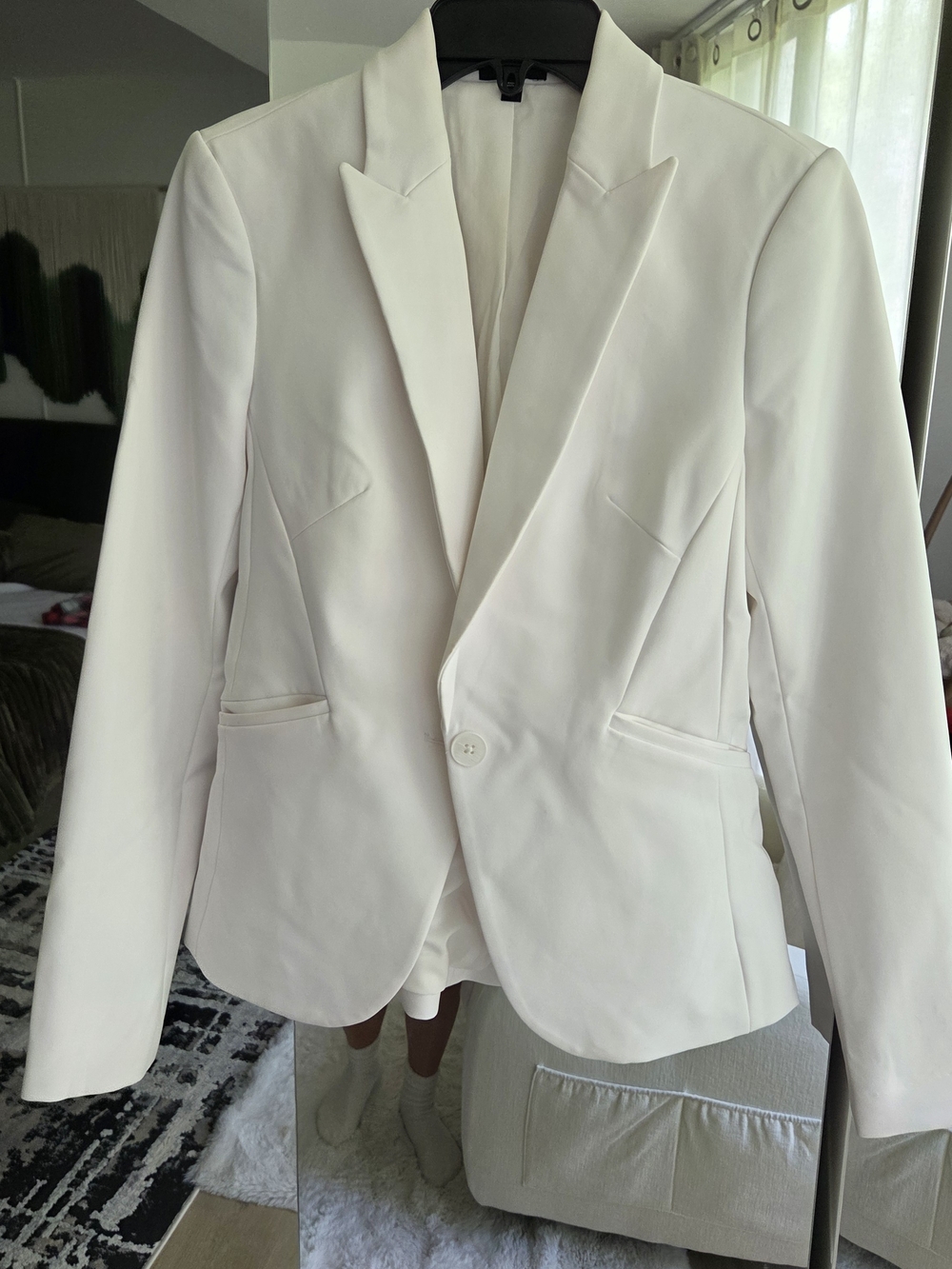 Express White Single-Button Tailored Blazer